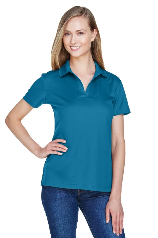 women's fitted tops -Devon & Jones Womens CrownLux Performance Moisture Wicking Short Sleeve Polo Shirt - Dark Teal Blue