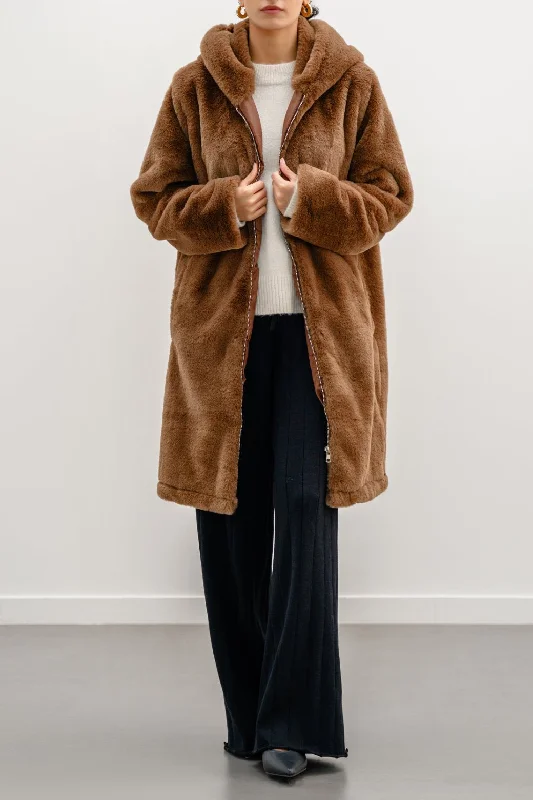 modern trench coats for women -LONG FUR JACKET