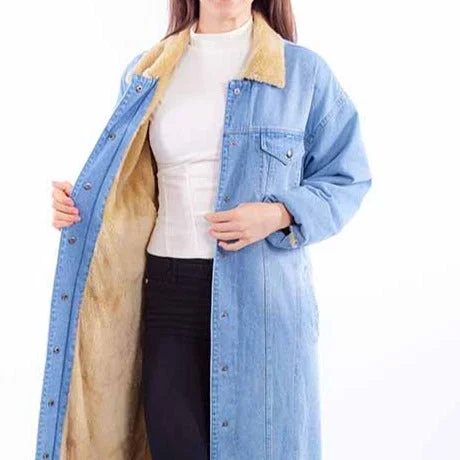 women's hooded coats -Scully Honey Creek Women's Sherpa Lined Long Denim Jacket