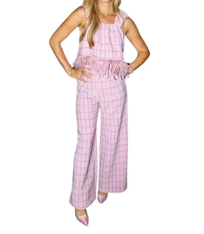 non-slip workout pants for women -Plaid Pant In Pink