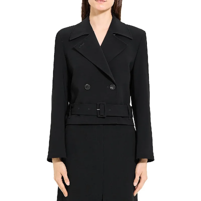 belted wool coats for women -Womens Cropped Double Button Trench Coat