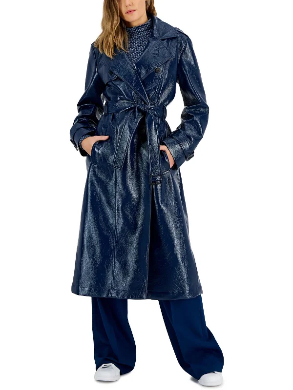 elegant capes for women -Womens Faux Leather Trench Coat