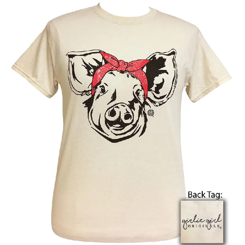 crochet tops for women -Paisley Bandana Pig Natural Short Sleeve Tee