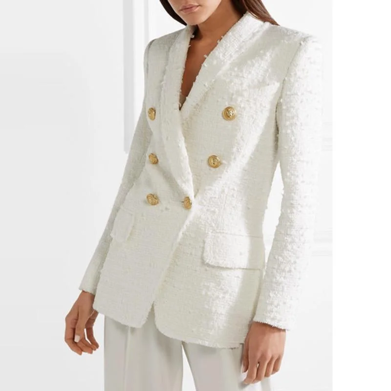 women's varsity jackets -White Tweed Blazer For Women