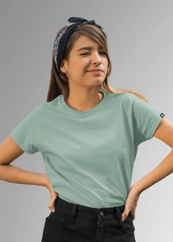 casual loose blouses for women -Women Solid Half Sleeve T-Shirt - Mint Green