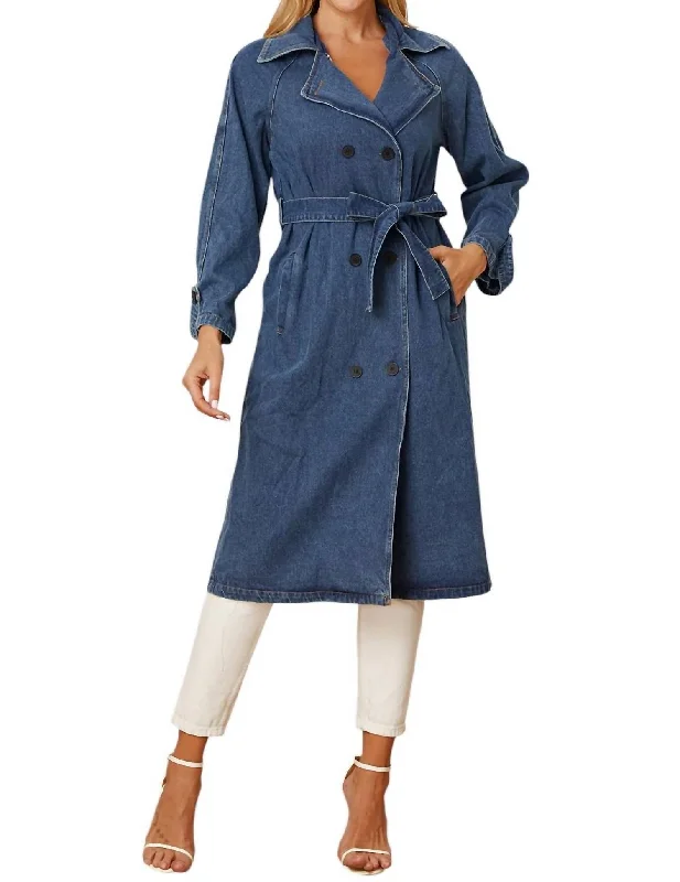 oversized coats for women -Long Denim Trench