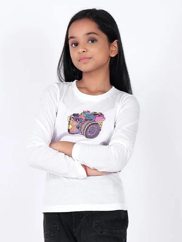 women's satin blouses -Girls Graphic Printed Round Neck Cotton T-shirt