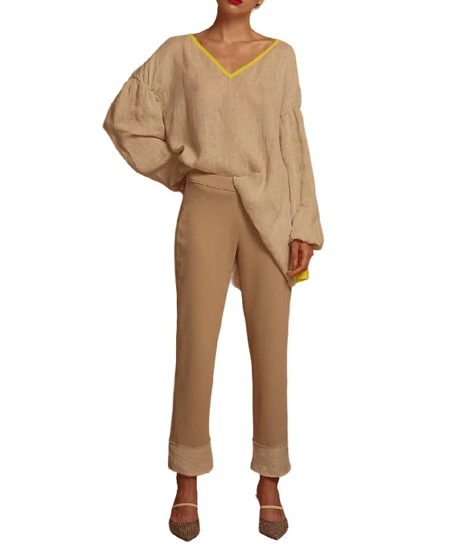 straight leg trousers for women -Tanua Cropped Pant In Dune/sand