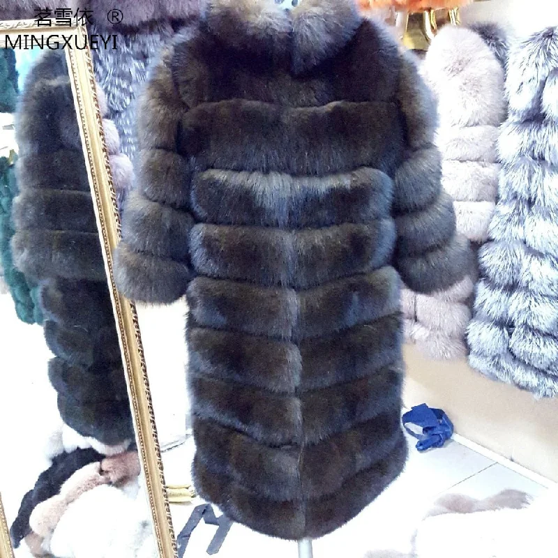 casual zip-up jackets for women -New Brand Winter Real Blue Fox Fur Coat Thick Warm Imitation Of Sables Women's Light Brown Long Jacket The fox fur Coat