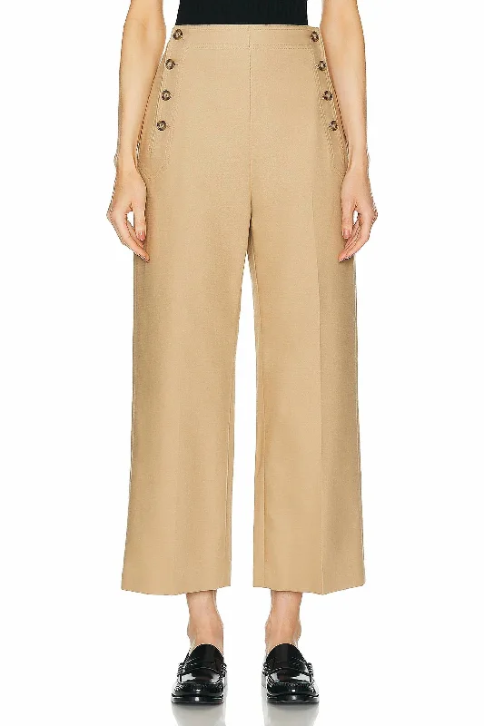 business casual pants for women -Wide Leg Cropped Sailor Pant In Tan