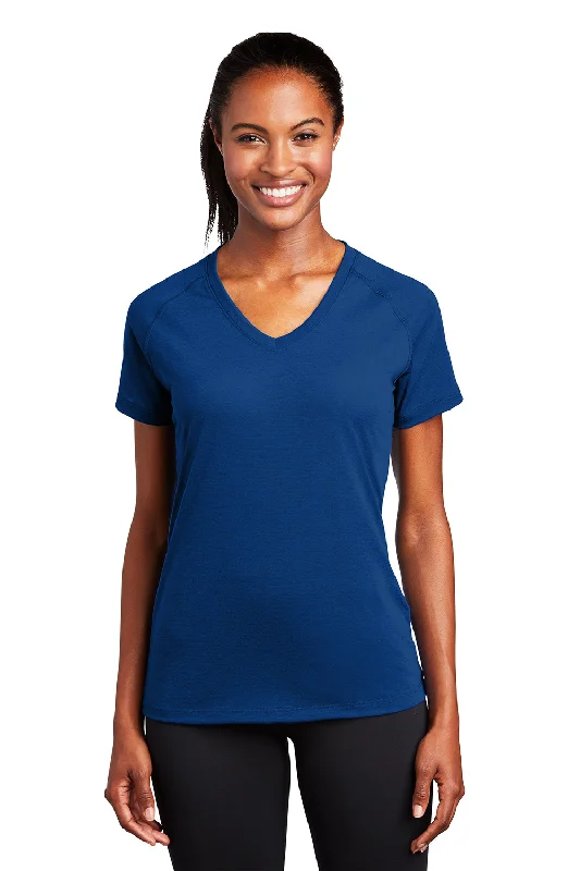 crochet tops for women -Sport-Tek Womens Ultimate Performance Moisture Wicking Short Sleeve V-Neck T-Shirt - True Royal Blue