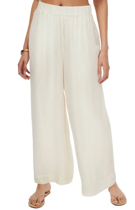 quick-dry leggings for women -Medina Metallic Chiffon Pant In White