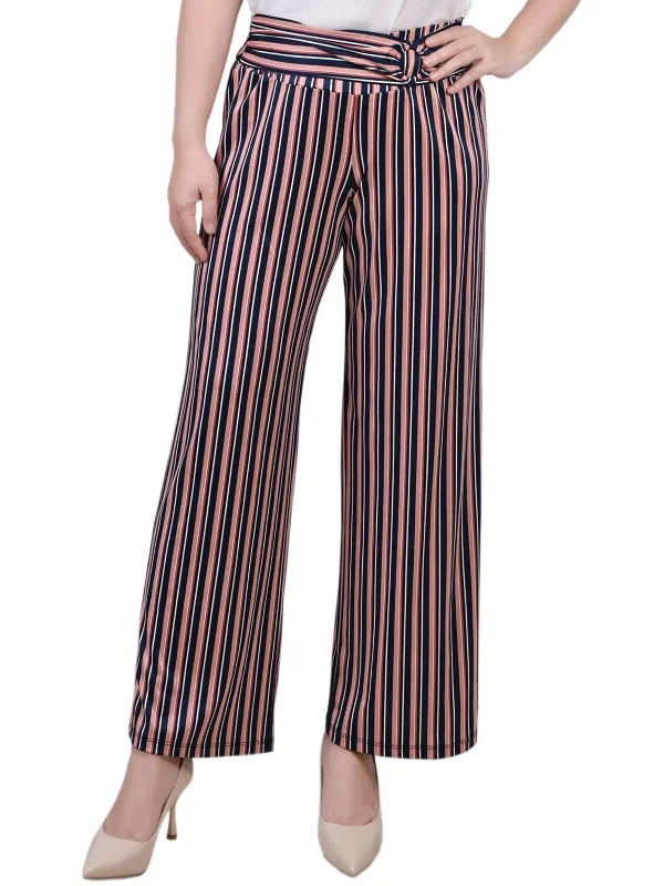 casual lounge pants for women -Womens Belted Polyester Cropped Pants