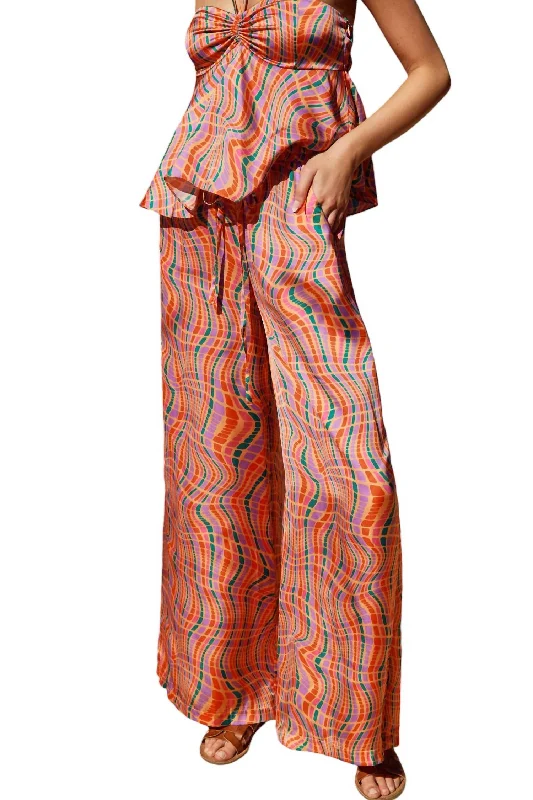 drawstring pants for women -Wide Leg Pull On Pants In Disco Animal