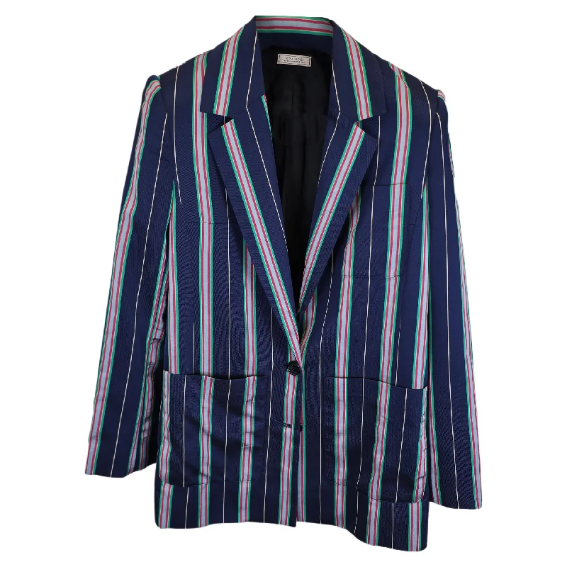 travel jackets for women -Nina Ricci Striped Single-Breasted Blazer with Pockets in Navy Blue Acetate