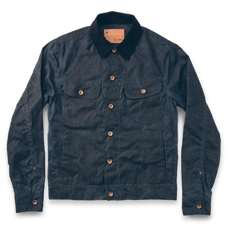 waterproof jackets for women -The Long Haul Jacket in Navy Waxed Canvas