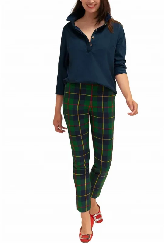 retro-style pants for women -Gripeless Pull On Pant - Plaidly Cooper In Green Multi