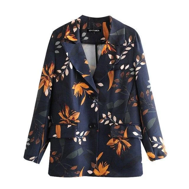 mid-length coats for women -Maathai Vintage Floral Print Women's Blazer