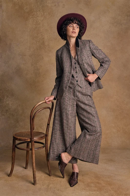 women's formal trousers -Enya Tweed Culottes - Plum Hacking Check