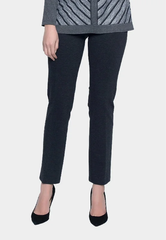 ankle-length trousers for women -Pull-On Straight Leg Pant In Heather Charcoal