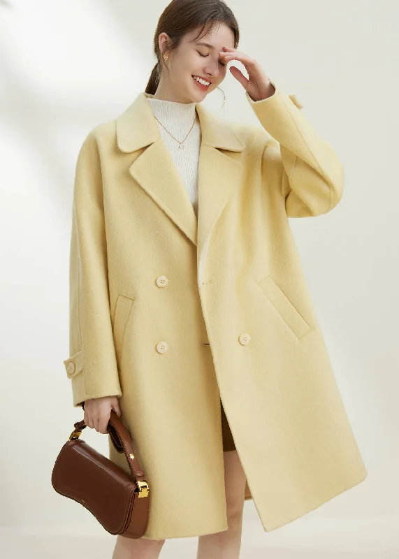 soft shell jackets for women -Yellow Double Face Wool Coat