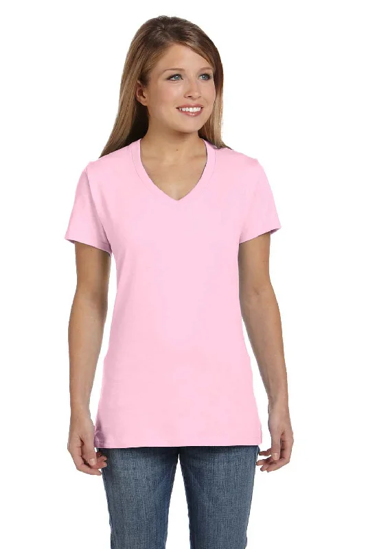 women's party tops -Hanes Womens Nano-T Short Sleeve V-Neck T-Shirt - Pale Pink - Closeout