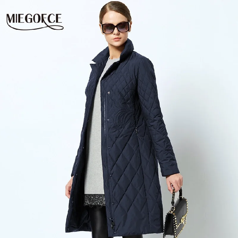 trendy coats for women -Spring Women's Parka Coat Warm Jacket Women's Thin Cotton Quilted Coat With Standing Collar New Collection Of Designer MIEGOFCE