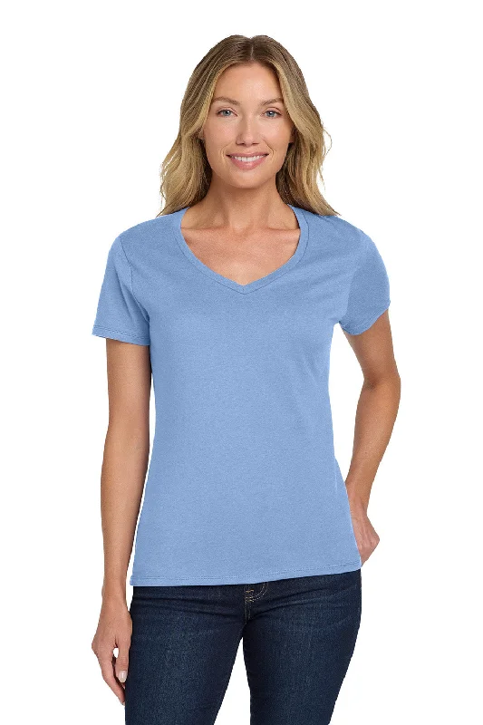 women's silk tops -Hanes Womens Nano-T Short Sleeve V-Neck T-Shirt - Light Blue