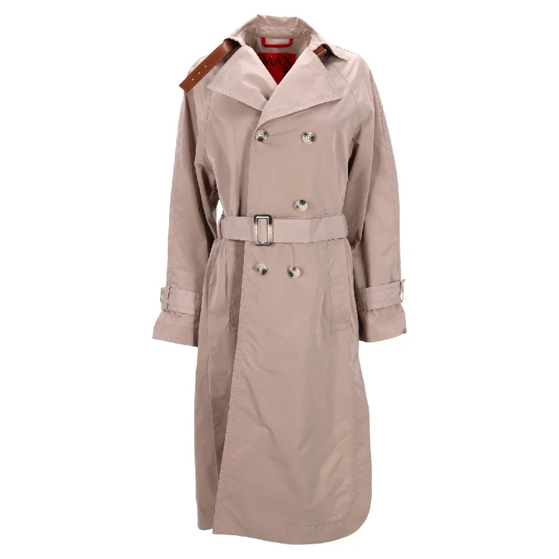 breathable jackets for women -Max & Co Double-Breasted Trench Coat in Beige Polyester