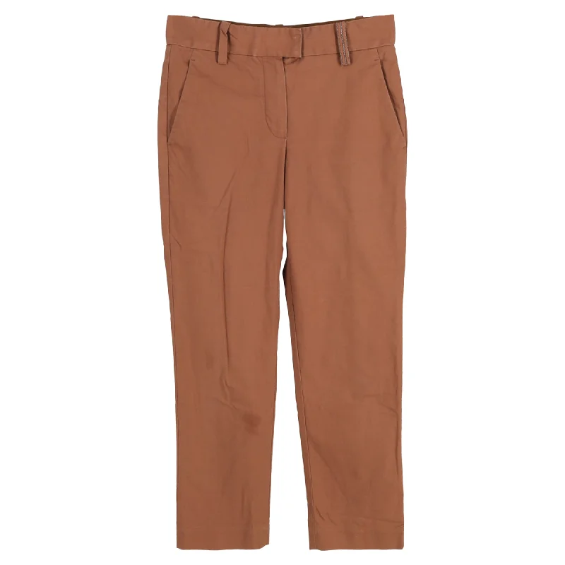 breathable summer pants for women -Brunello Cucinelli Cropped Trousers in Brown Cotton