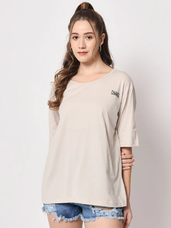 plus size women's tops -Round Neck Drop Shoulder Cotton T-shirt