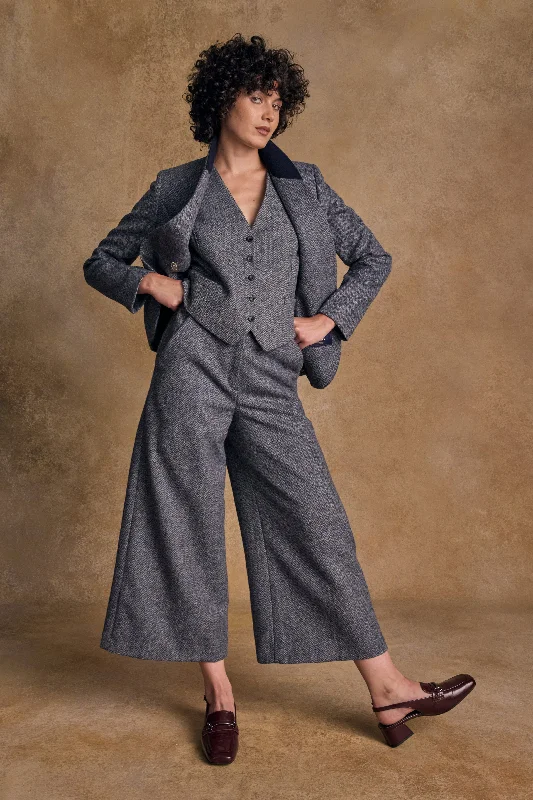 capri leggings for women -Enya Tweed Culottes - Denim Herringbone