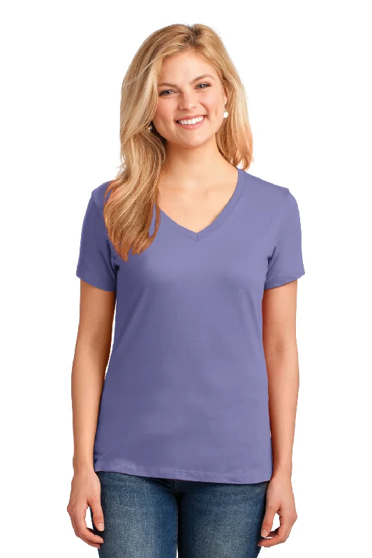 breathable linen tops for women -Port & Company Womens Core Short Sleeve V-Neck T-Shirt - Violet Purple