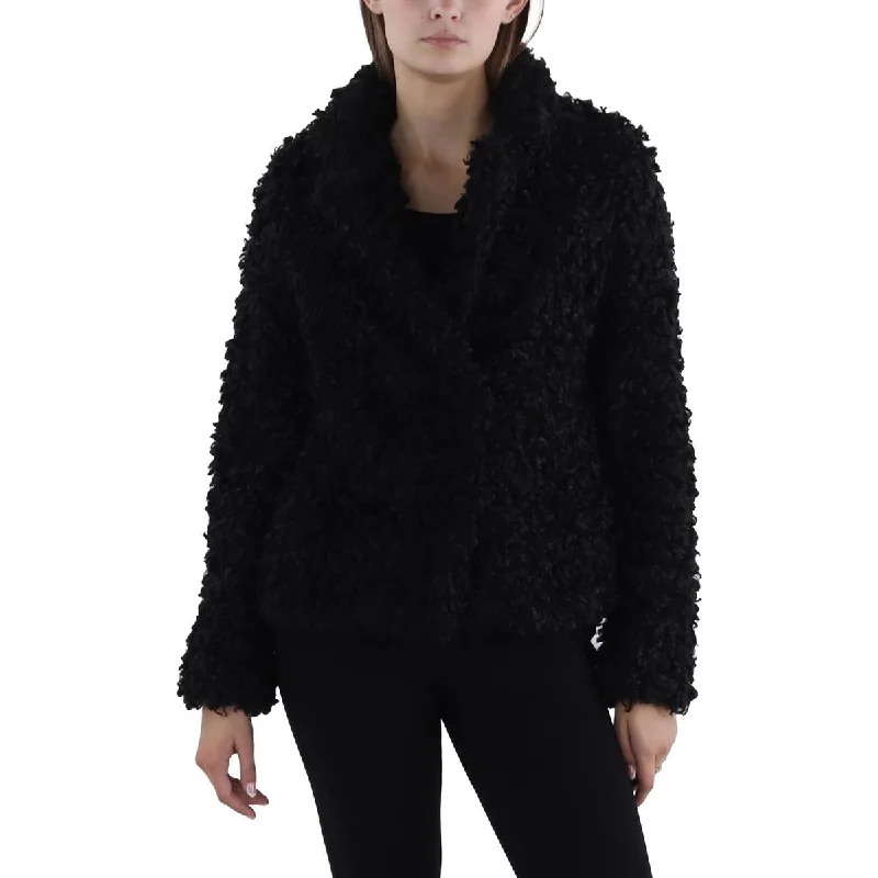 stylish outerwear for ladies -Pepper Curly Womens Winter Faux Fur Pea Coat