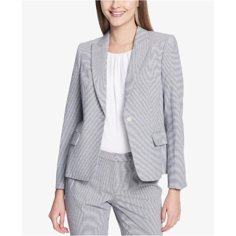 breathable jackets for women -Calvin Klein Womens Seersucker One Button Blazer Jacket, Blue, 8