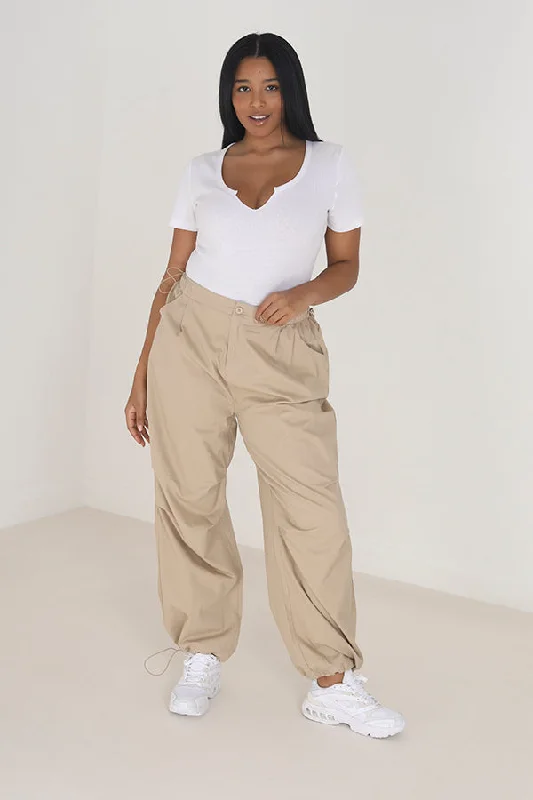 breathable trousers for women -PLUS SIZE STONE WIDE LEG UTILITY CARGO TROUSERS