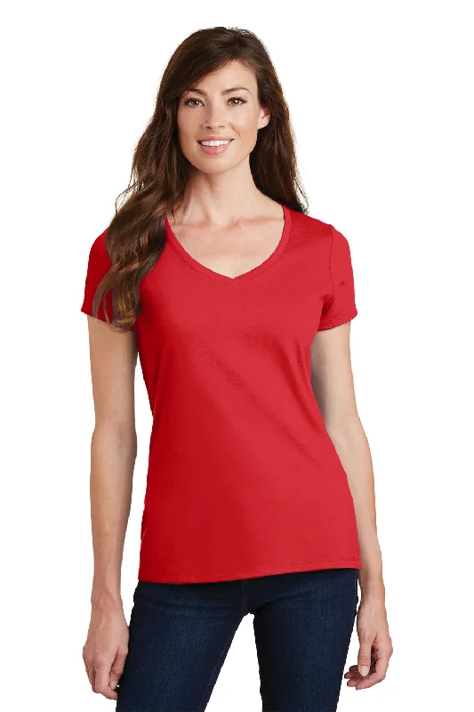 zip-up tops for women -Port & Company Womens Fan Favorite Short Sleeve V-Neck T-Shirt - Bright Red