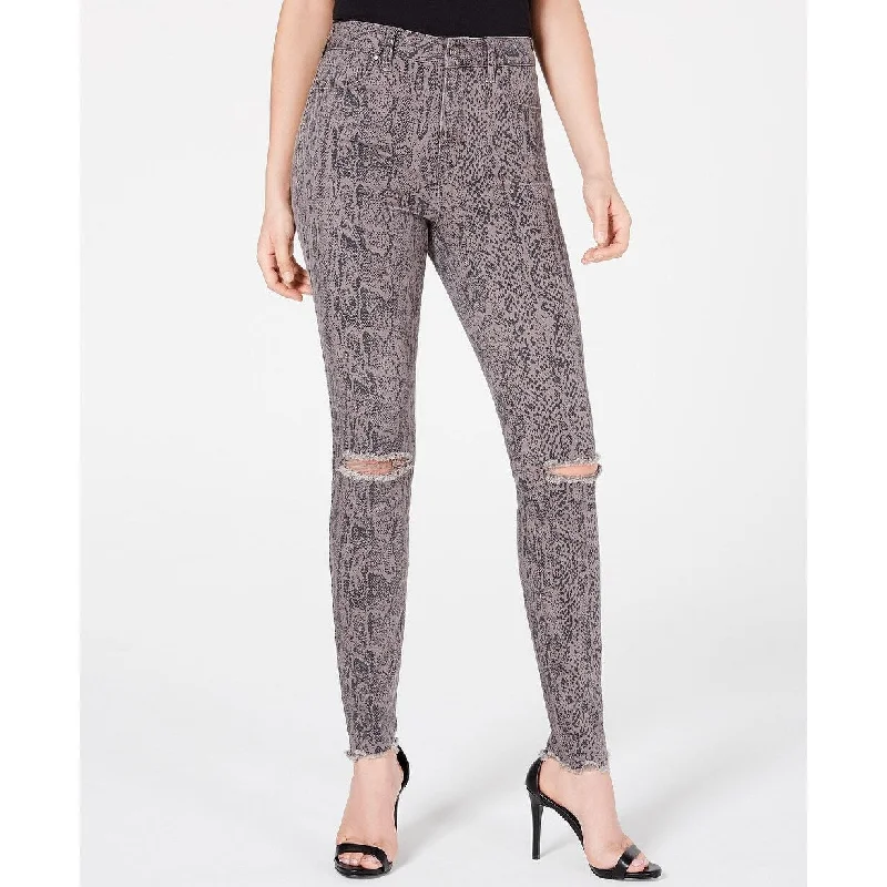 oversized pants for women -Rewash Juniors' Stevie Ripped Printed Skinny Jeans Gray Pigment Size 1