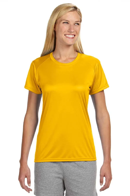 women's lace tops -A4 Womens Performance Moisture Wicking Short Sleeve Crewneck T-Shirt - Gold