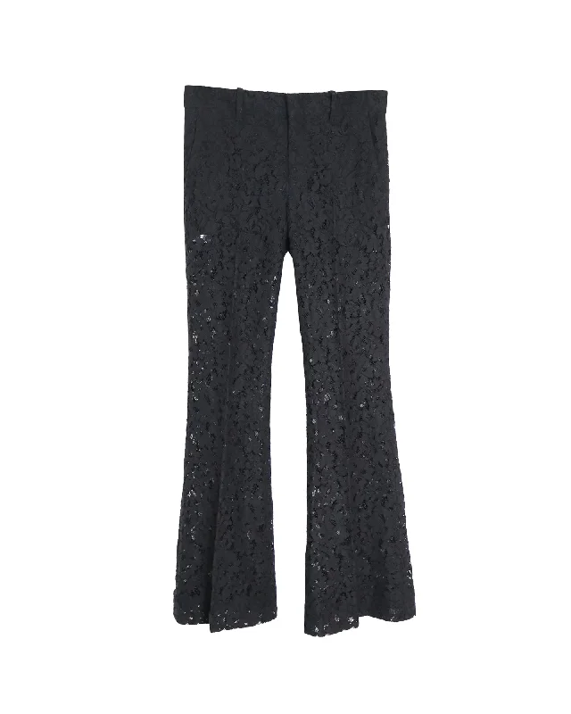 women's stretchable trousers -Gucci Lace Flared Pants in Black Cotton