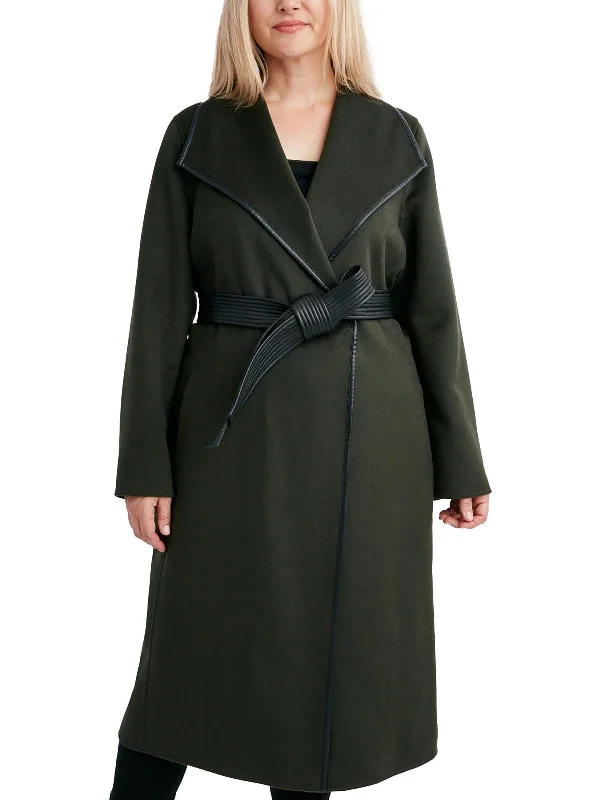 patchwork coats for women -Plus Womens Wool Blend Long Trench Coat