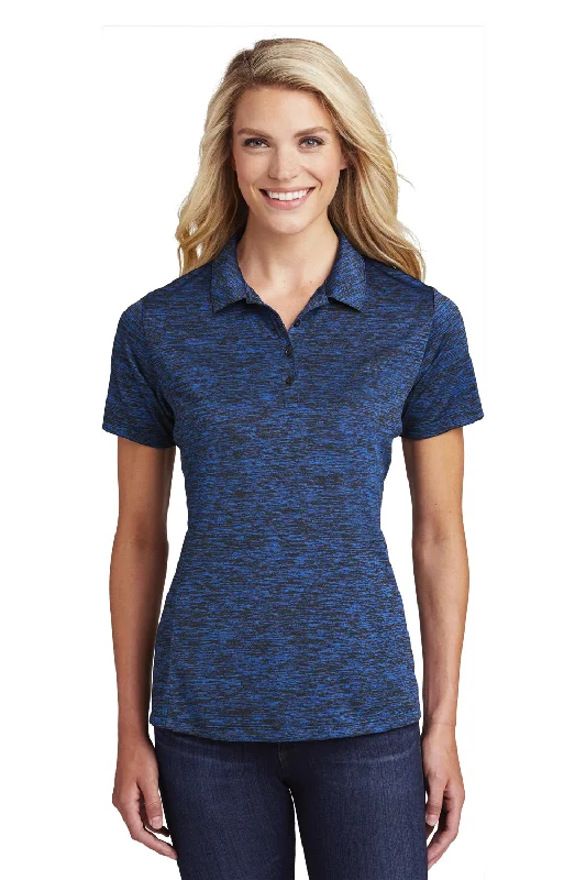 button-up shirts for women -Sport-Tek Womens Electric Heather Moisture Wicking Short Sleeve Polo Shirt - Dark Royal Blue Electric