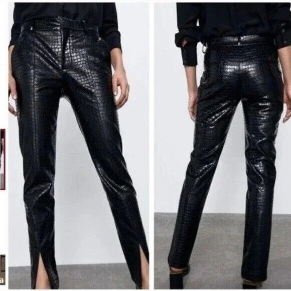 denim joggers for women -Black Crocodile print pants uk 10