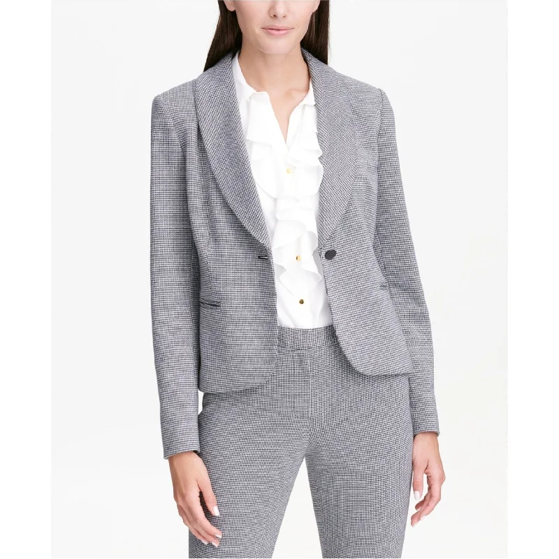 knitted jackets for women -Calvin Klein Womens Shawl Collar One Button Blazer Jacket, Grey, 16