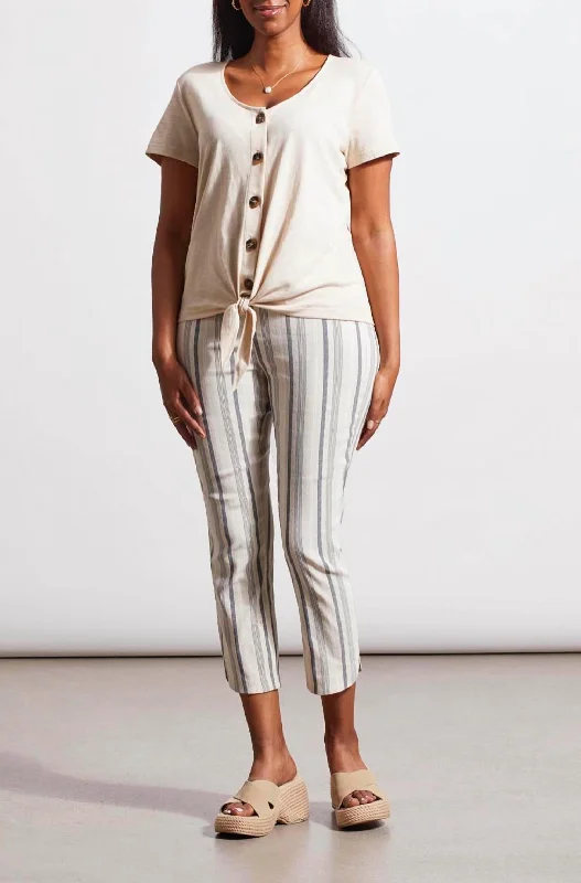 women's track pants -Pull-On Striped Capri In French Oak