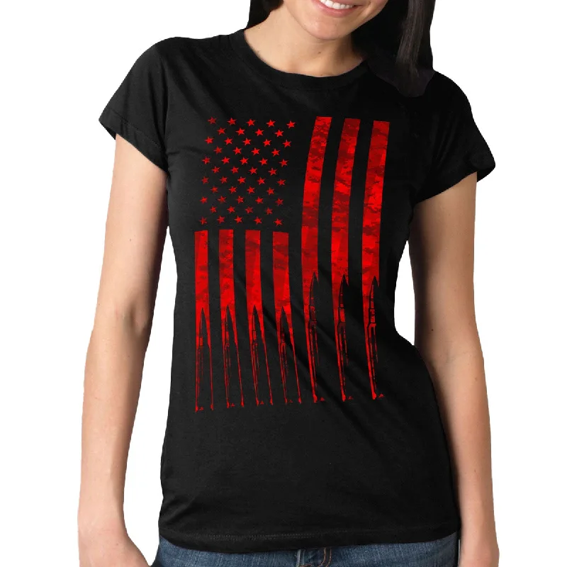 solid color blouses for women -Hot Leathers GLR1498 'Flag and Bullets' Full Cut Ladies Black T-Shirt