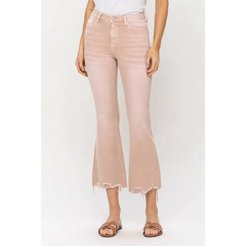 loose linen trousers for women -High Rise Crop Flare Jeans In Coral