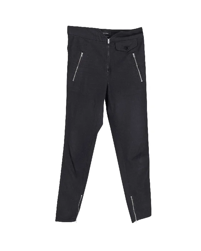 streetwear pants for women -Isabel Marant Zipper Trousers in Black Cotton