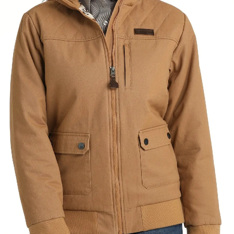 sporty windbreakers for women -Cinch Women's Canvas Bomber Jacket in Brown