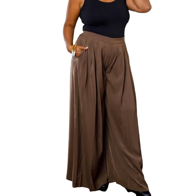 ladies' denim trousers -Women's Pleated Pants In Brown